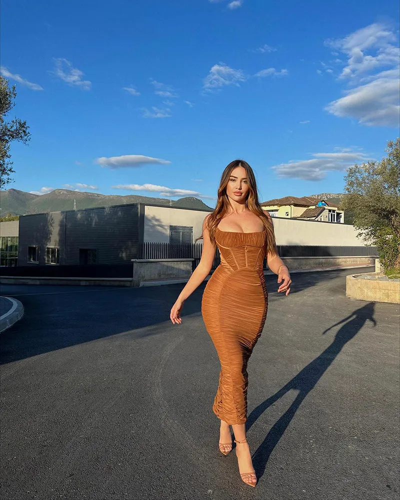 Elegant Corset Ruched Maxi Dress - 2 colors