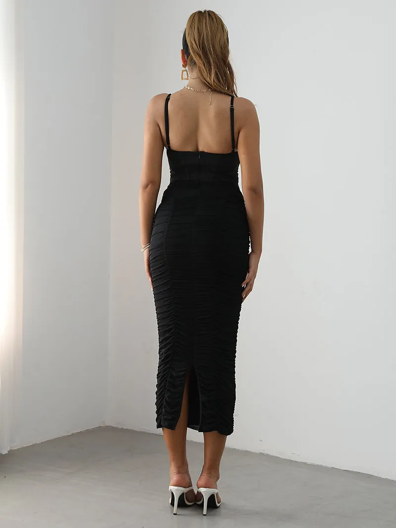 Elegant Corset Ruched Maxi Dress - 2 colors