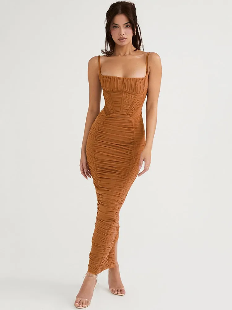 Elegant Corset Ruched Maxi Dress - 2 colors
