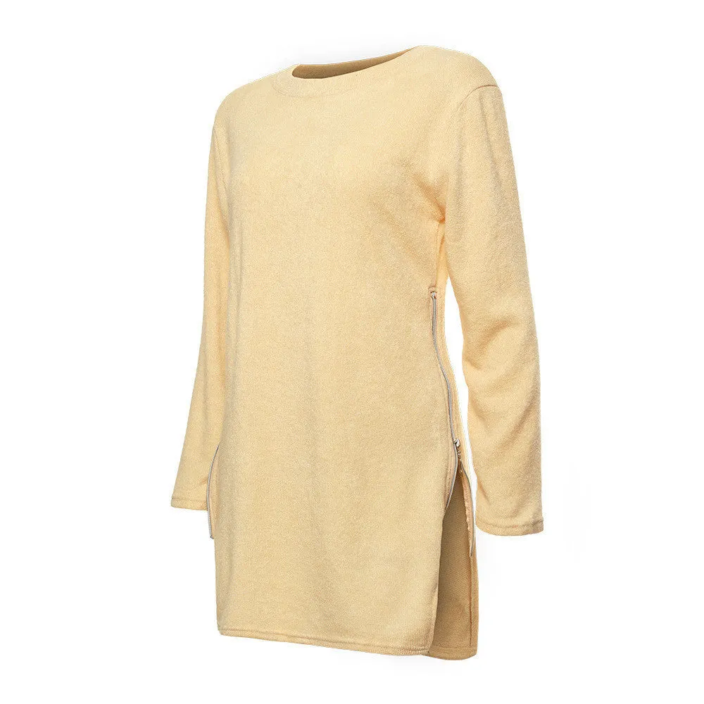 Elegant Long Sleeve Sweater Dress Women Casual Zipper Kintted Loose Winter Tunic Dresses
