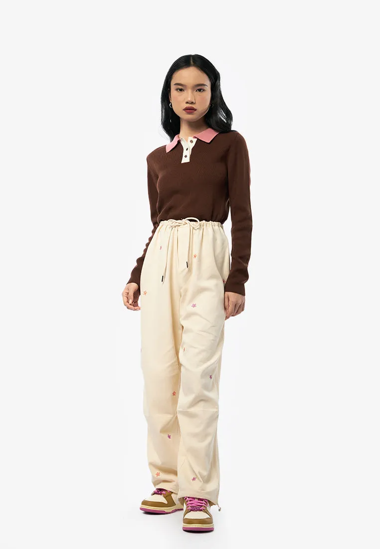 Embroidered Drawstring Pants