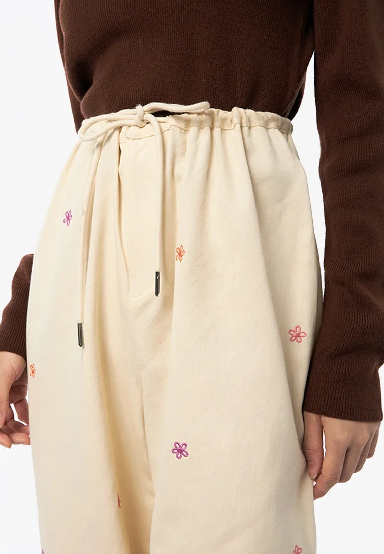 Embroidered Drawstring Pants
