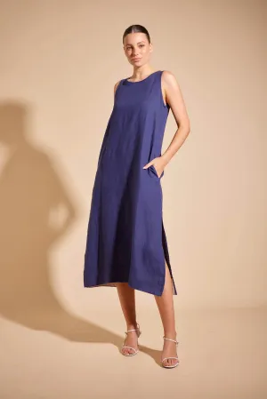 Esme Linen Broidery Dress in Bluebell Posy