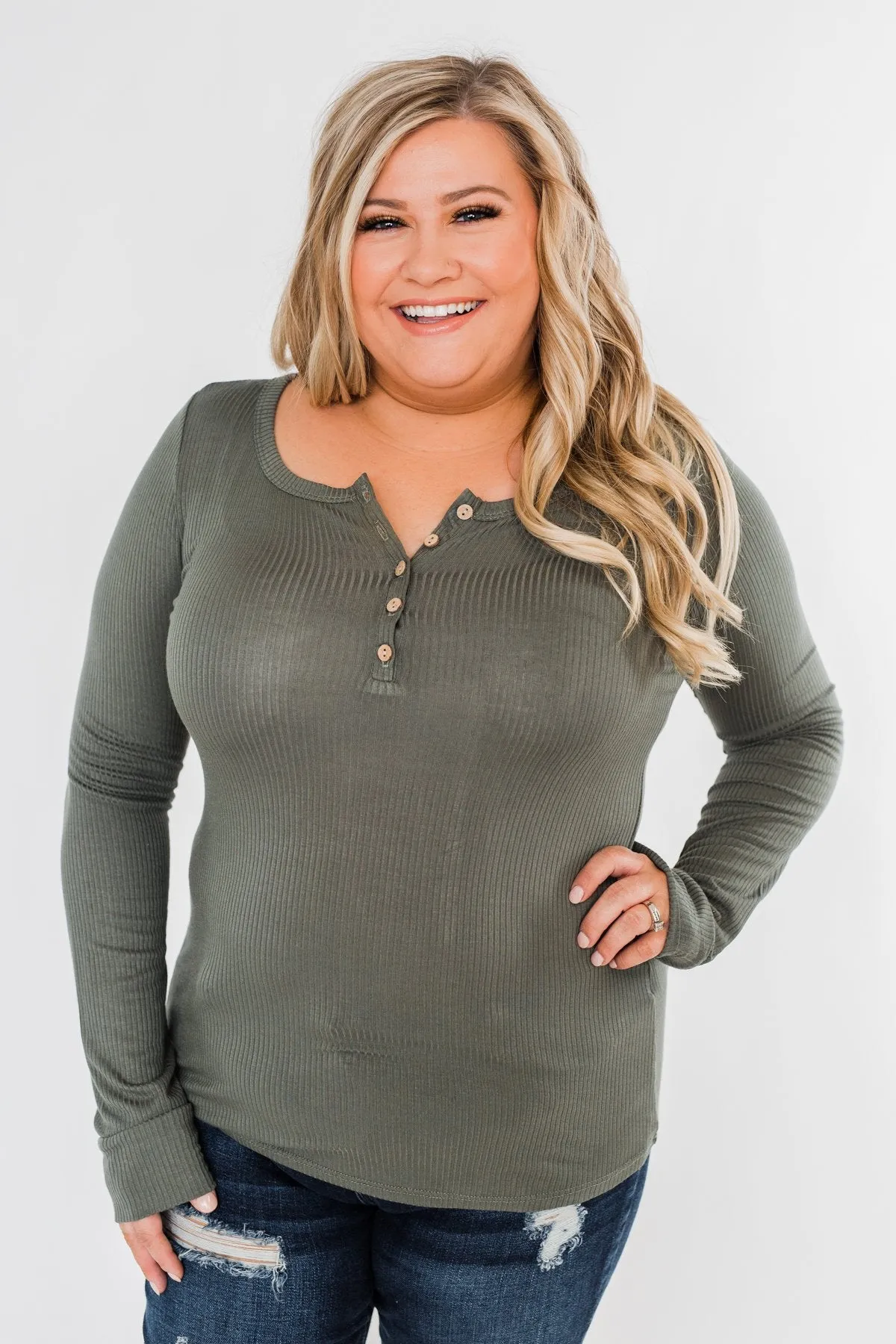 Essential 5-Button Henley Top- Sage
