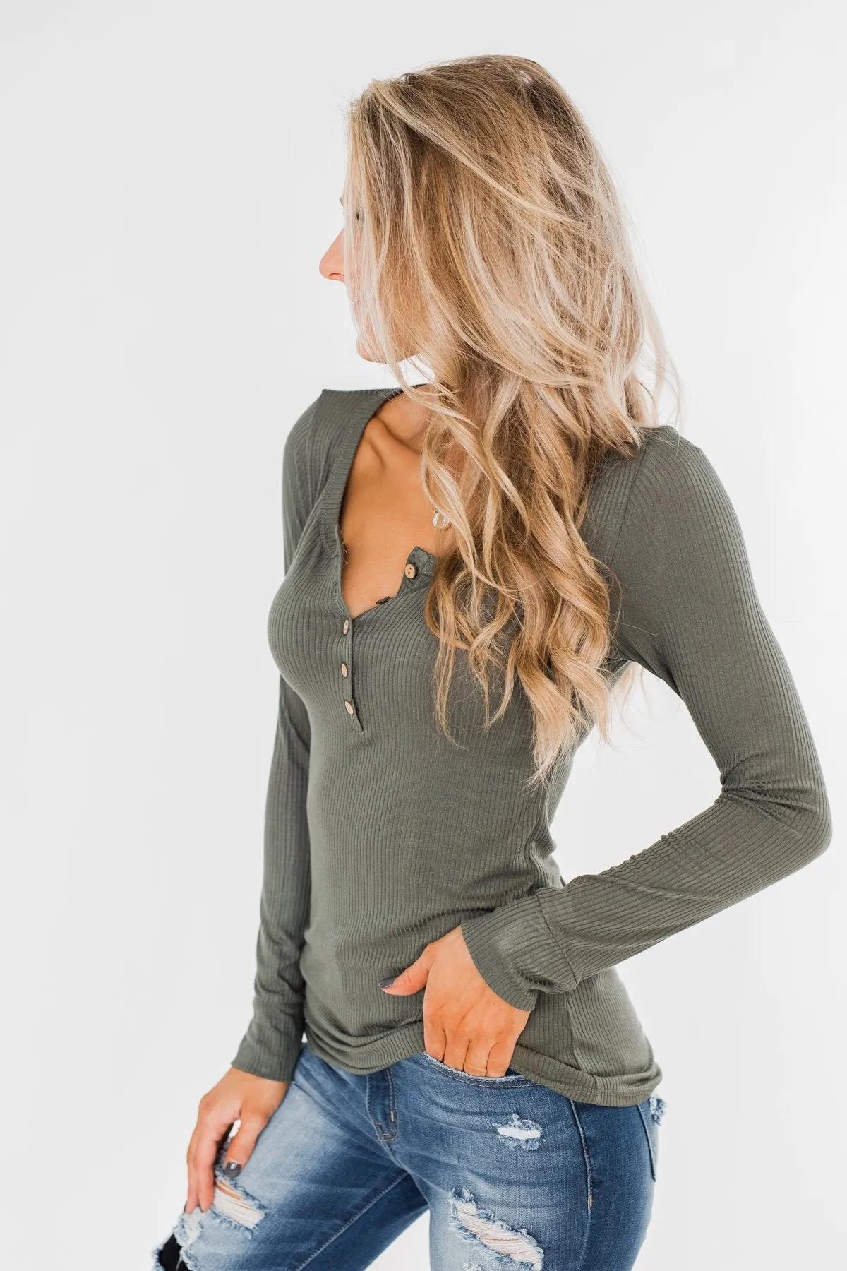Essential 5-Button Henley Top- Sage