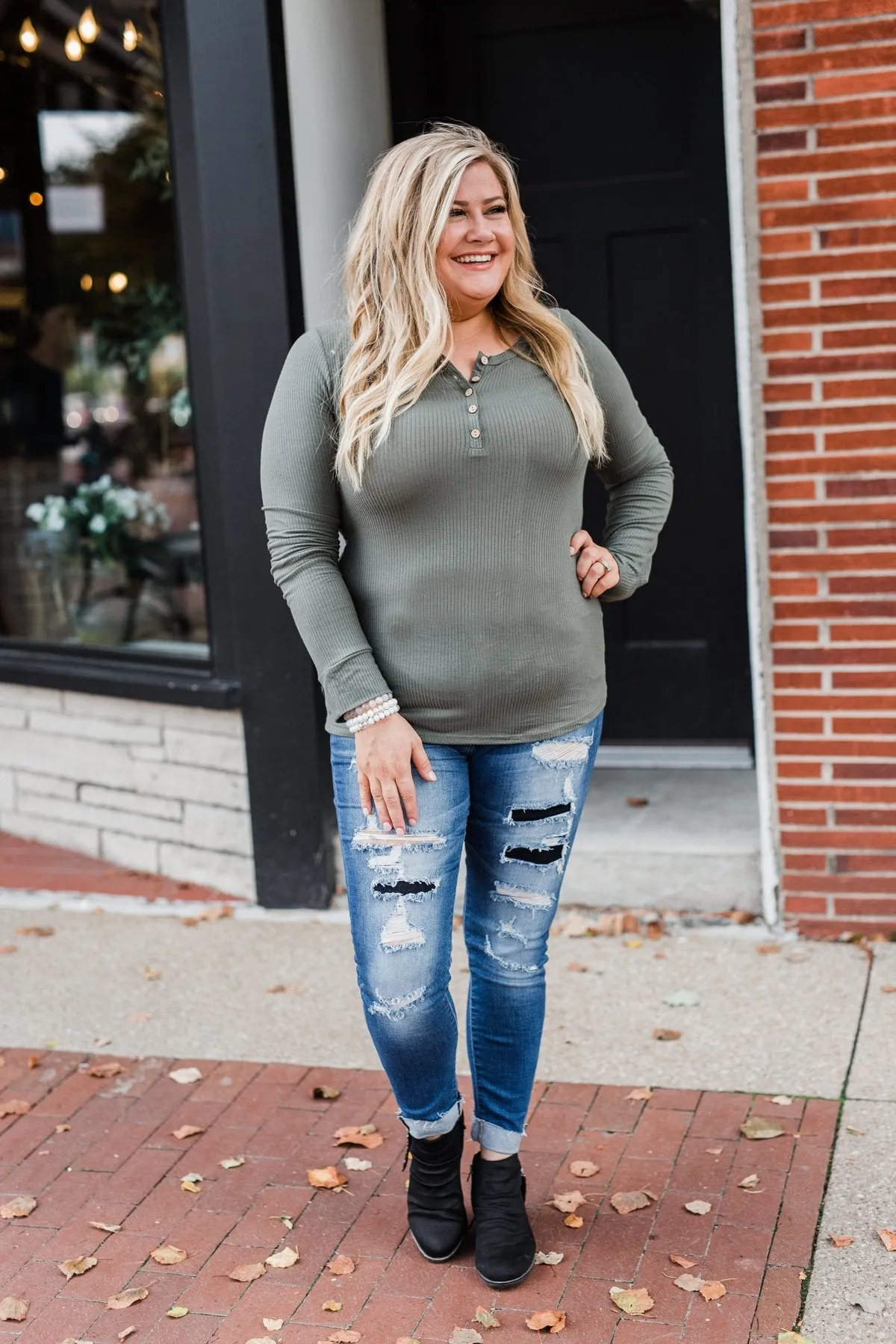 Essential 5-Button Henley Top- Sage