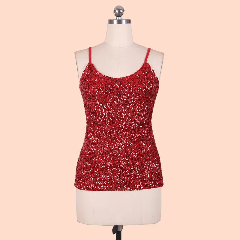 Europe Tank Tops Womens party vest Europe sequined Paillette tank top