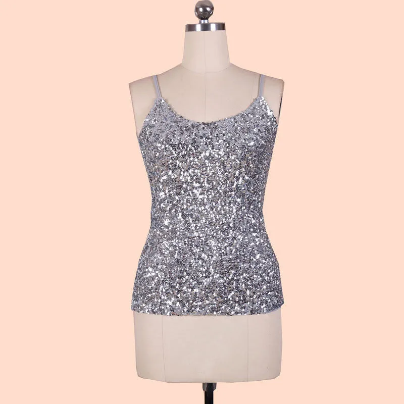 Europe Tank Tops Womens party vest Europe sequined Paillette tank top