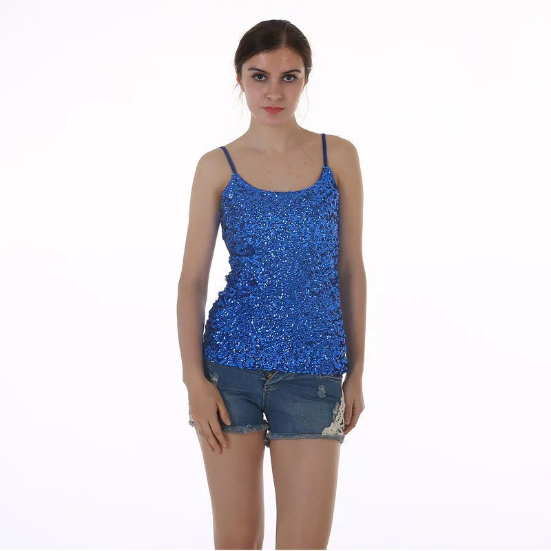 Europe Tank Tops Womens party vest Europe sequined Paillette tank top