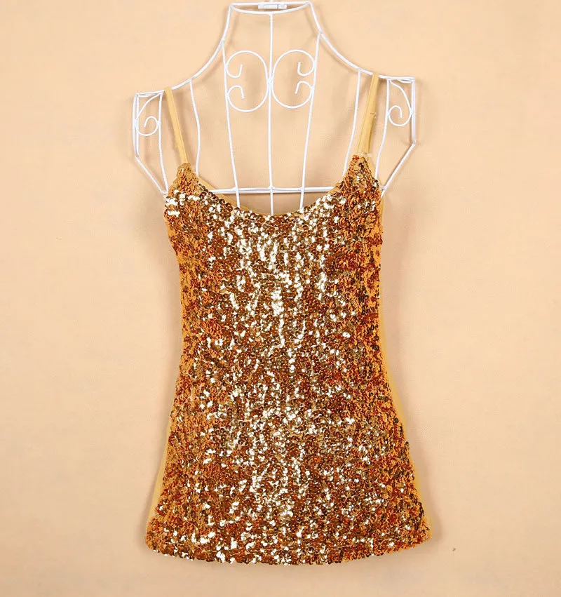 Europe Tank Tops Womens party vest Europe sequined Paillette tank top