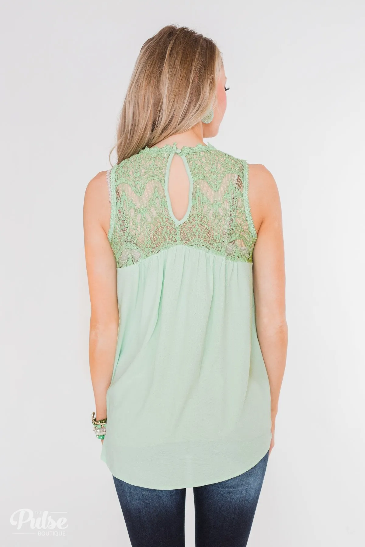 Every Little Thing Racerback Lace Tank Top- Mint Green