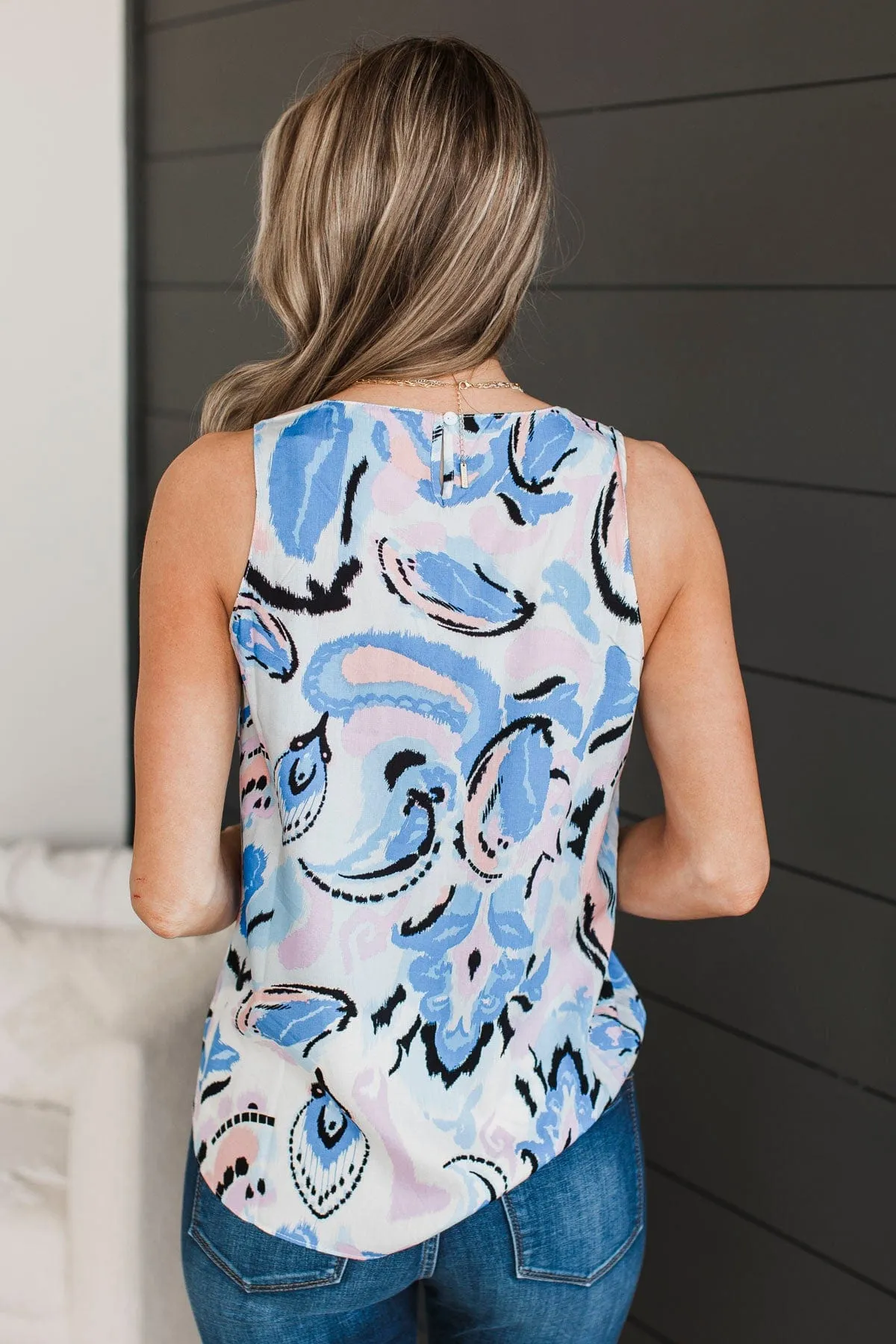 Exceptionally You Floral Tank Top- Ivory & Royal Blue