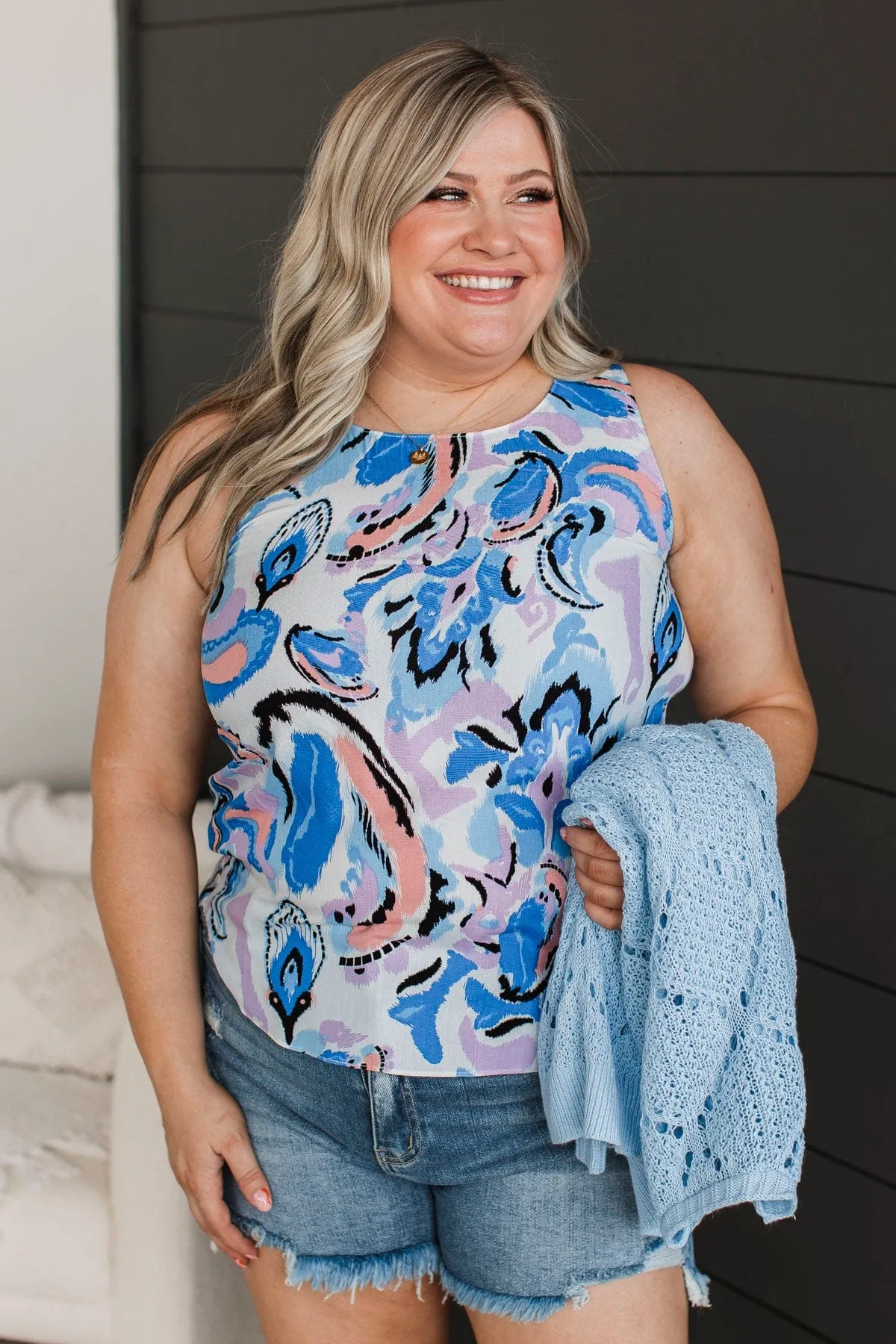 Exceptionally You Floral Tank Top- Ivory & Royal Blue