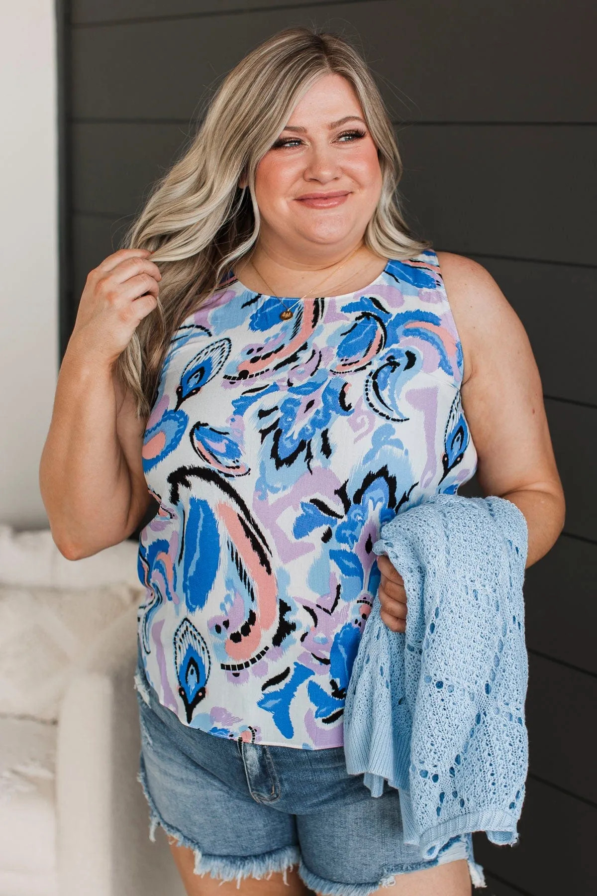 Exceptionally You Floral Tank Top- Ivory & Royal Blue