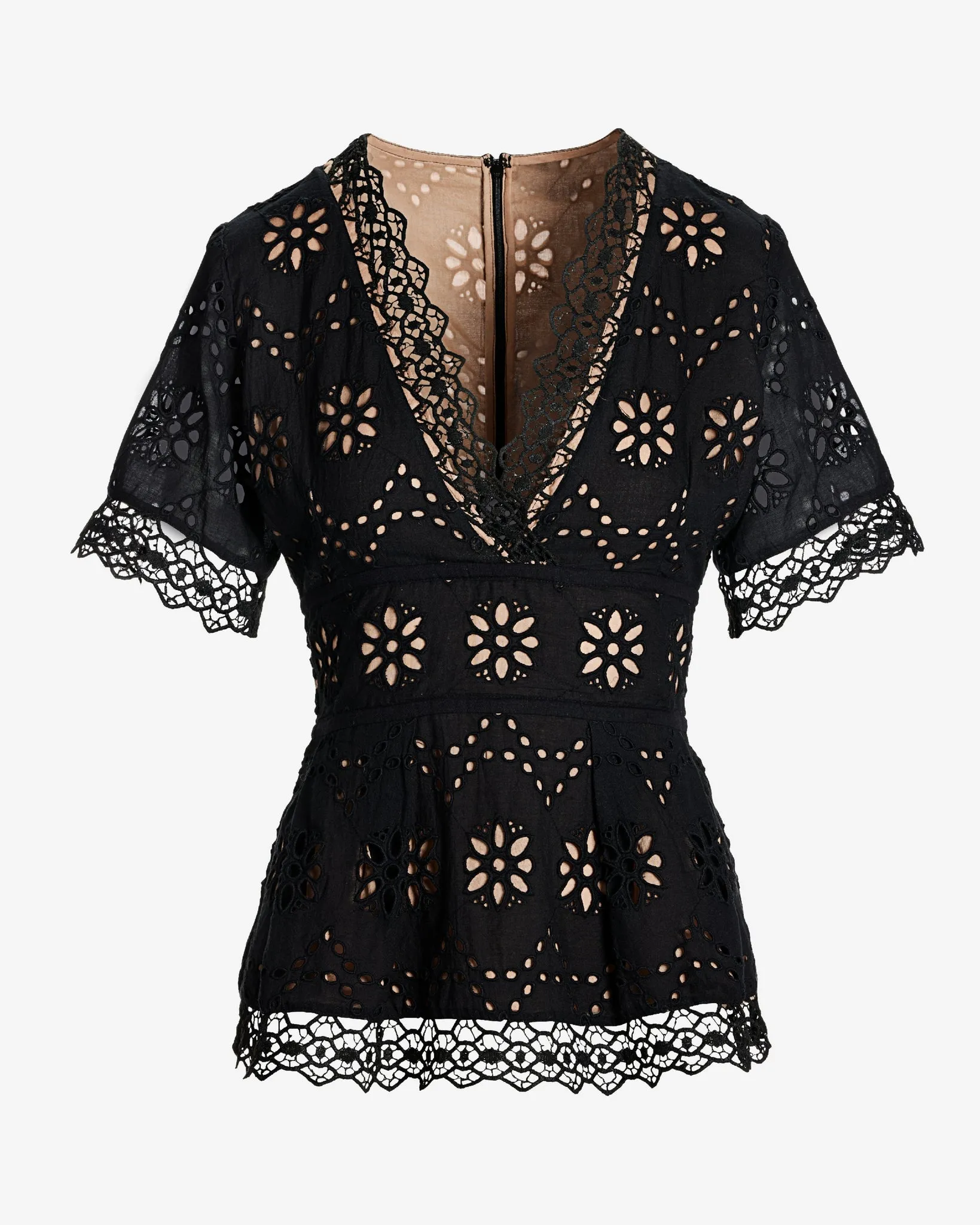 Exploded Eyelet Peplum Blouse Black