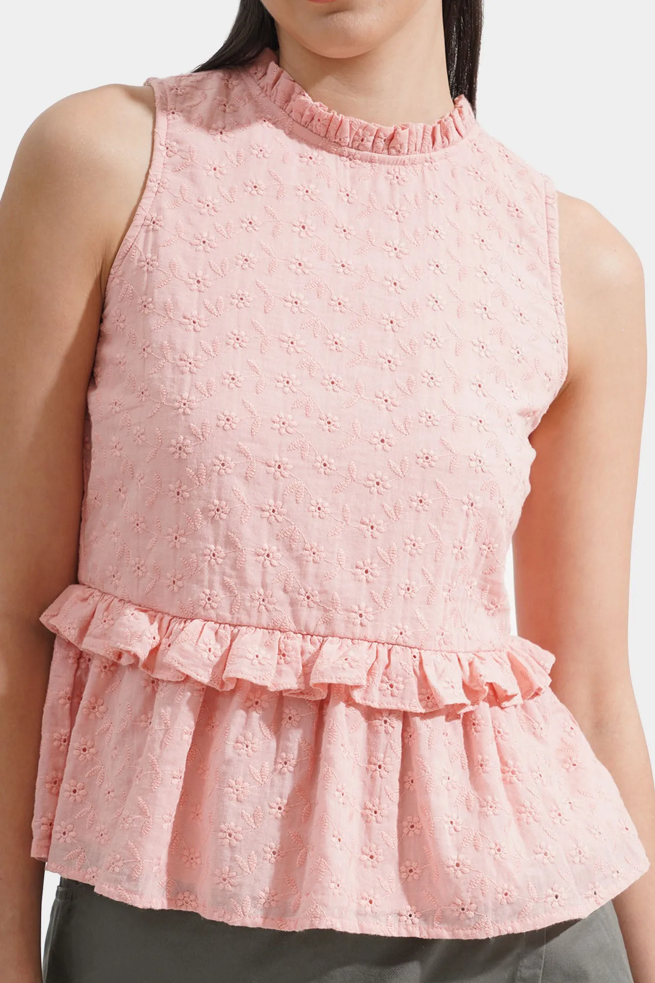 Eyelet Frill Peplum Top