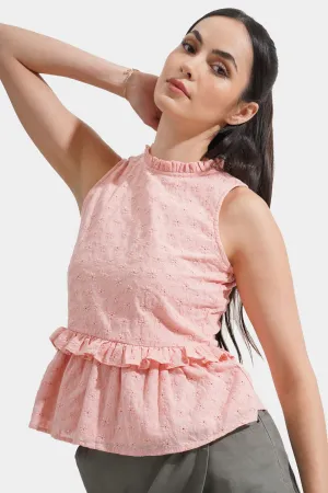Eyelet Frill Peplum Top
