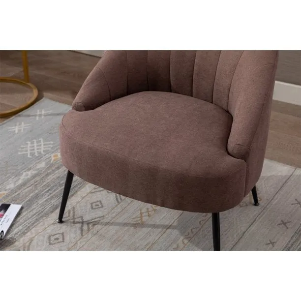 Fabric Accent Chair,Modern Cotton Linen Vanity Chair Side Chair with Black Metal Legs,Upholstered Tufted Single Sofa Chair Leisure Reading Chair Dining Chair for Living Room Office Apartment,Coffee