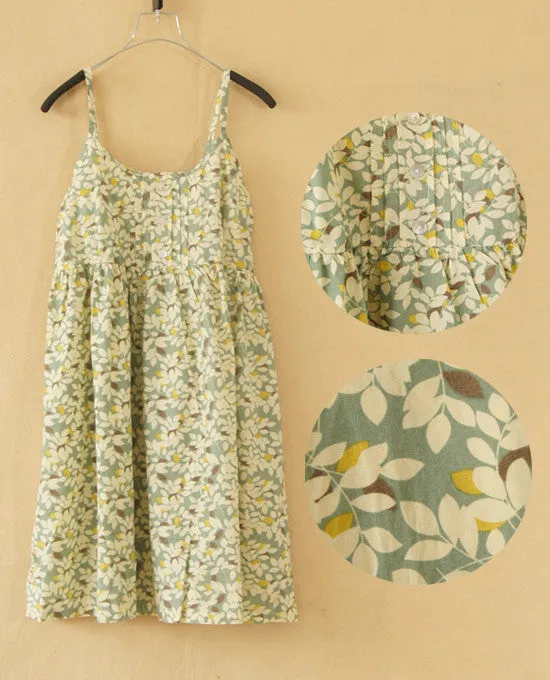 Fashion Summer O-Neck Sleeveless Print Floral Vestidos Women Mini Beach Spaghetti Strap Mori Girl Dresses