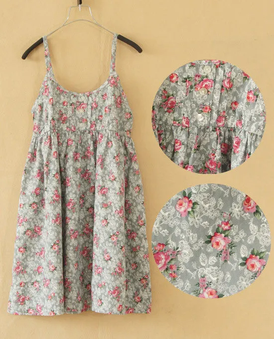 Fashion Summer O-Neck Sleeveless Print Floral Vestidos Women Mini Beach Spaghetti Strap Mori Girl Dresses