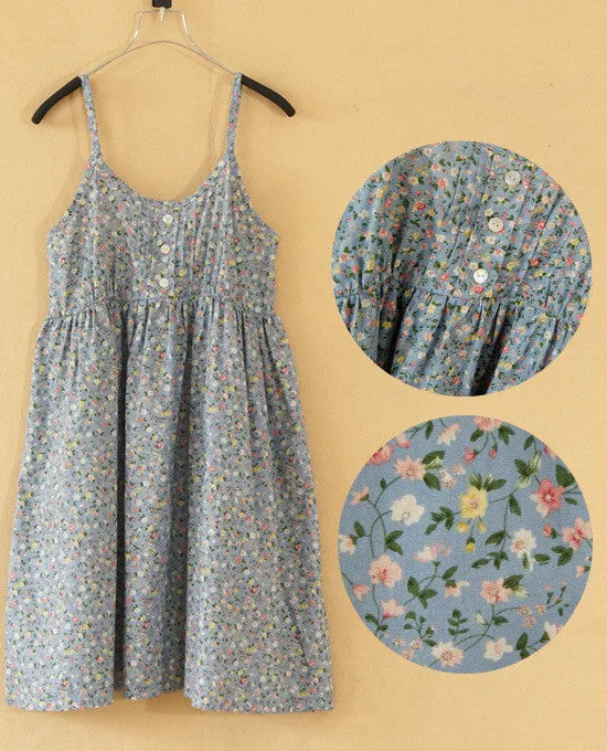 Fashion Summer O-Neck Sleeveless Print Floral Vestidos Women Mini Beach Spaghetti Strap Mori Girl Dresses