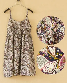 Fashion Summer O-Neck Sleeveless Print Floral Vestidos Women Mini Beach Spaghetti Strap Mori Girl Dresses