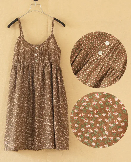 Fashion Summer O-Neck Sleeveless Print Floral Vestidos Women Mini Beach Spaghetti Strap Mori Girl Dresses