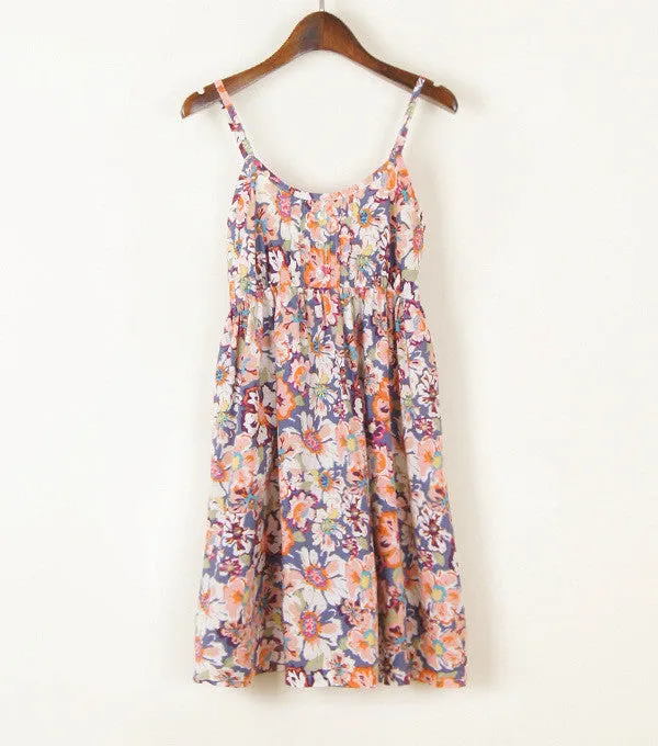 Fashion Summer O-Neck Sleeveless Print Floral Vestidos Women Mini Beach Spaghetti Strap Mori Girl Dresses