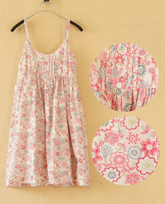 Fashion Summer O-Neck Sleeveless Print Floral Vestidos Women Mini Beach Spaghetti Strap Mori Girl Dresses