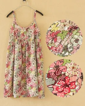 Fashion Summer O-Neck Sleeveless Print Floral Vestidos Women Mini Beach Spaghetti Strap Mori Girl Dresses