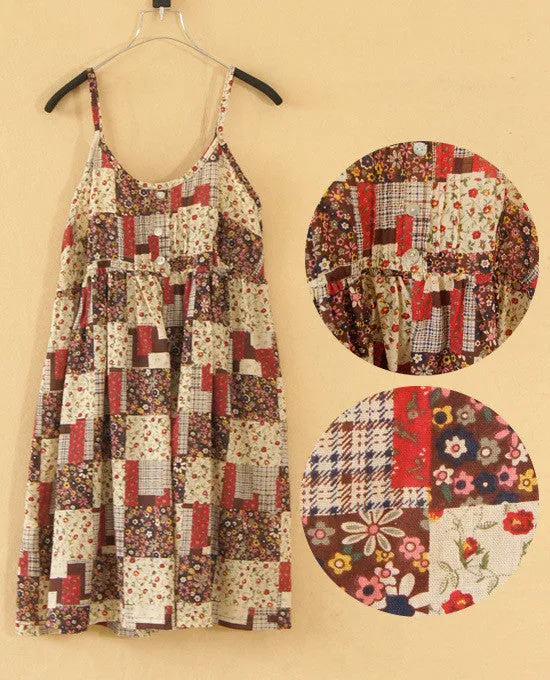 Fashion Summer O-Neck Sleeveless Print Floral Vestidos Women Mini Beach Spaghetti Strap Mori Girl Dresses