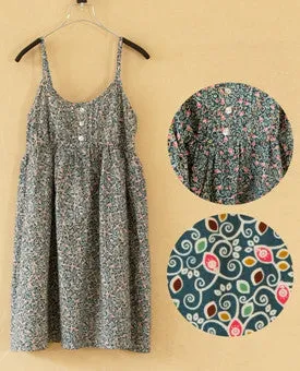 Fashion Summer O-Neck Sleeveless Print Floral Vestidos Women Mini Beach Spaghetti Strap Mori Girl Dresses