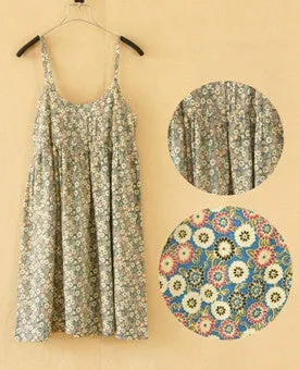 Fashion Summer O-Neck Sleeveless Print Floral Vestidos Women Mini Beach Spaghetti Strap Mori Girl Dresses
