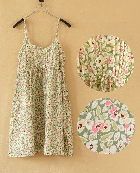 Fashion Summer O-Neck Sleeveless Print Floral Vestidos Women Mini Beach Spaghetti Strap Mori Girl Dresses