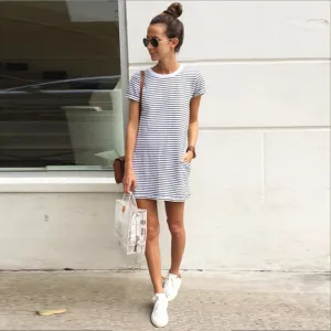 Fashion Women Dresses Women Casual Loose Striped Party Bodycon Mini Dress OL Shopping Vestido