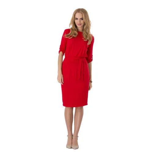 Fashion Women Pencil Work Dress Summer Spring Casual Dress Bodycon Elegant Sheath Casual Office Dresses with Belt