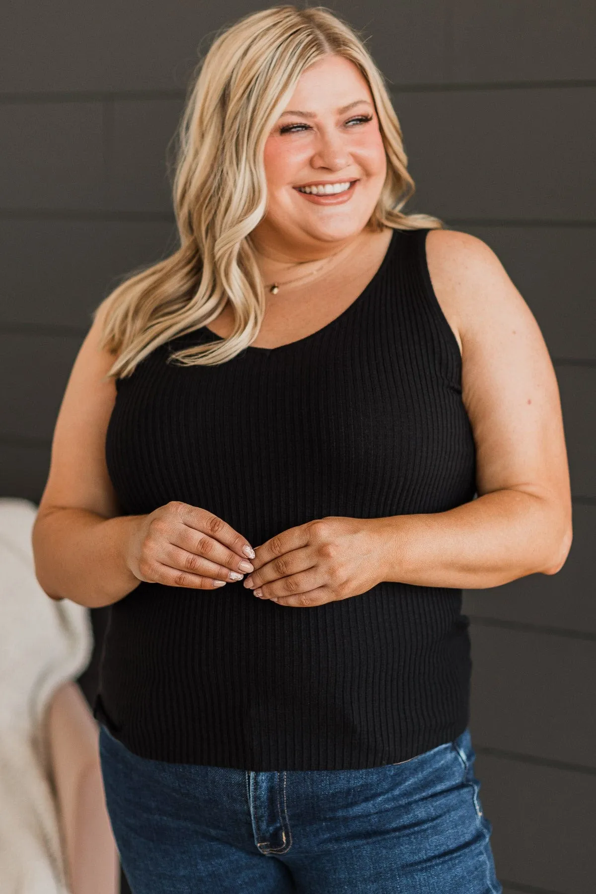 Feeling The Moment Knit Tank Top- Black