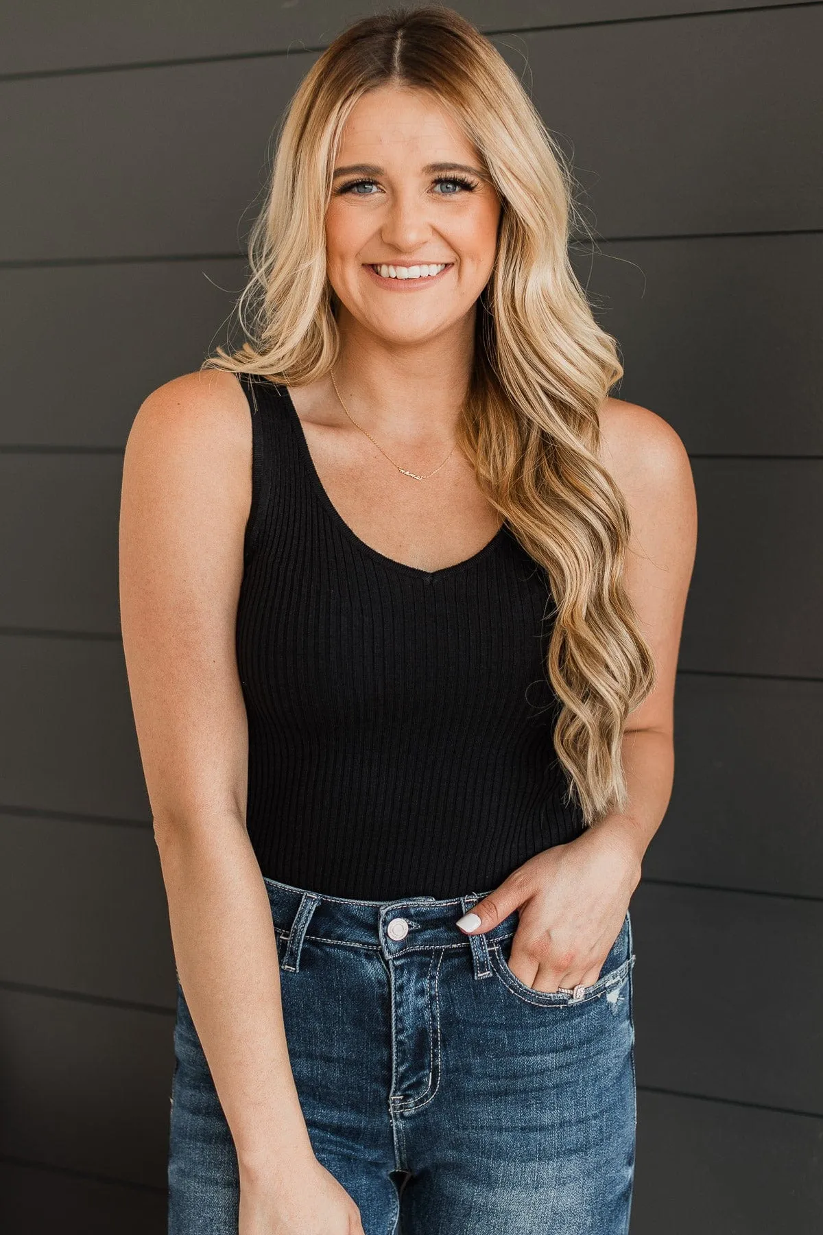 Feeling The Moment Knit Tank Top- Black