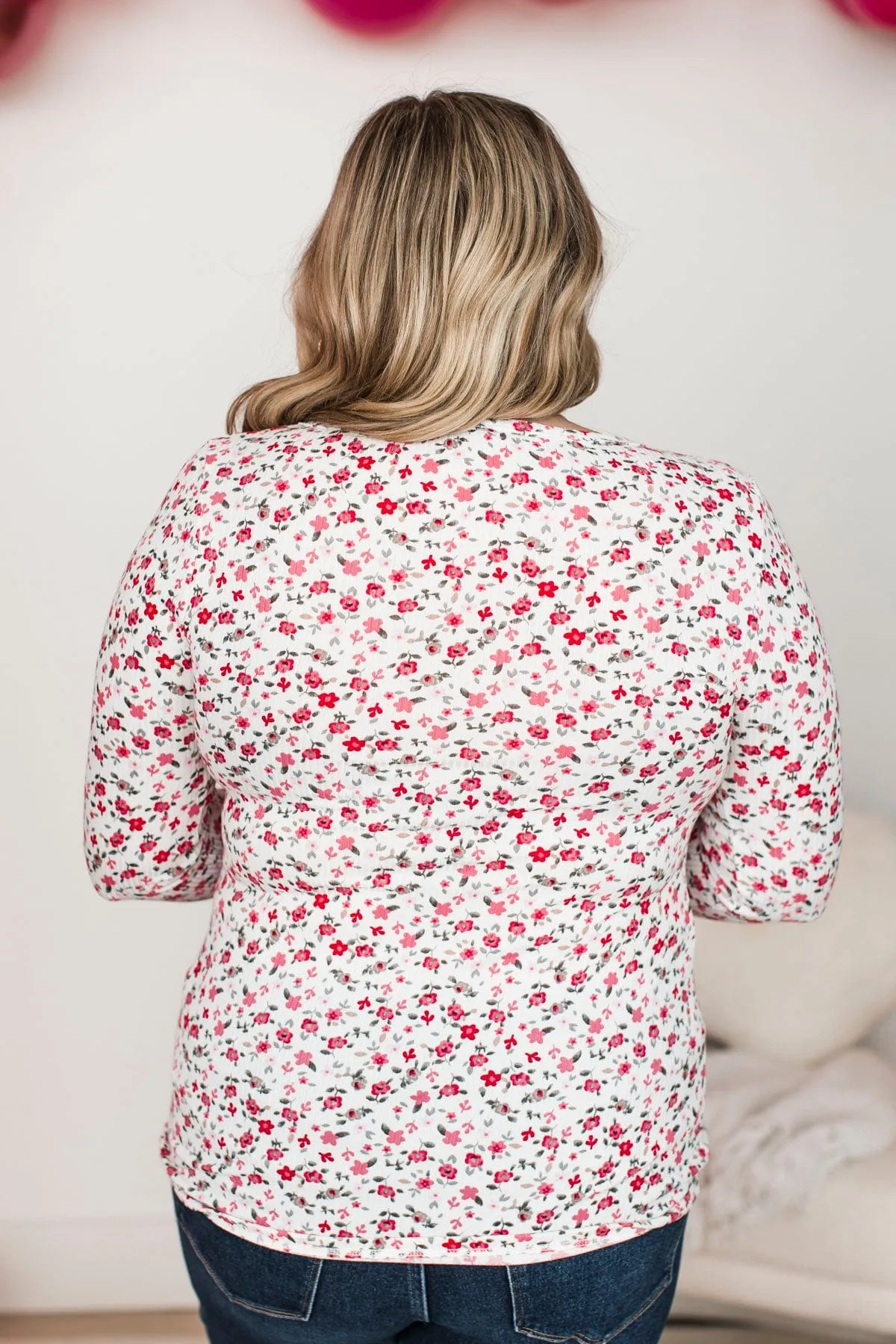 Feels Like Fate Floral Henley Top- Ivory & Pink