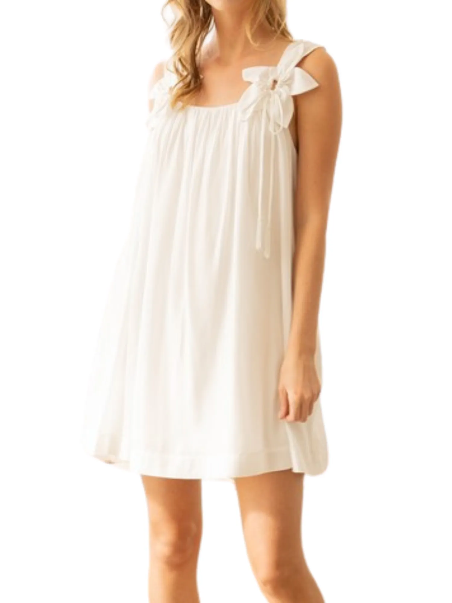 Flower Strap Mini Dress - Off White