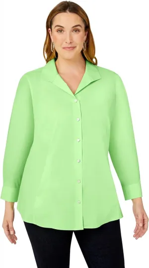 Foxcroft Womens Cecila Long Sleeve Stretch Tunic Shirt Top Sweet Kiwi Green 24W