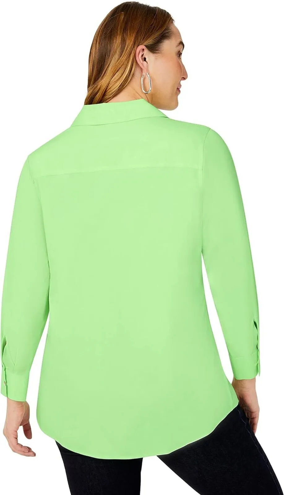 Foxcroft Womens Cecila Long Sleeve Stretch Tunic Shirt Top Sweet Kiwi Green 24W