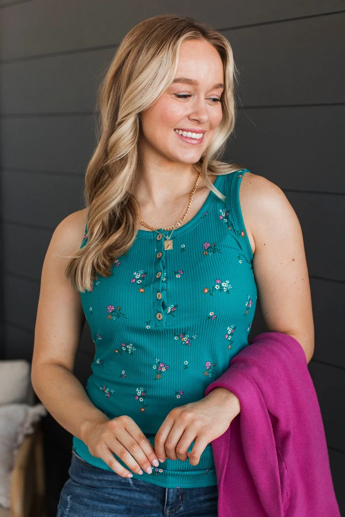 Friends For Life Floral Tank Top- Jade