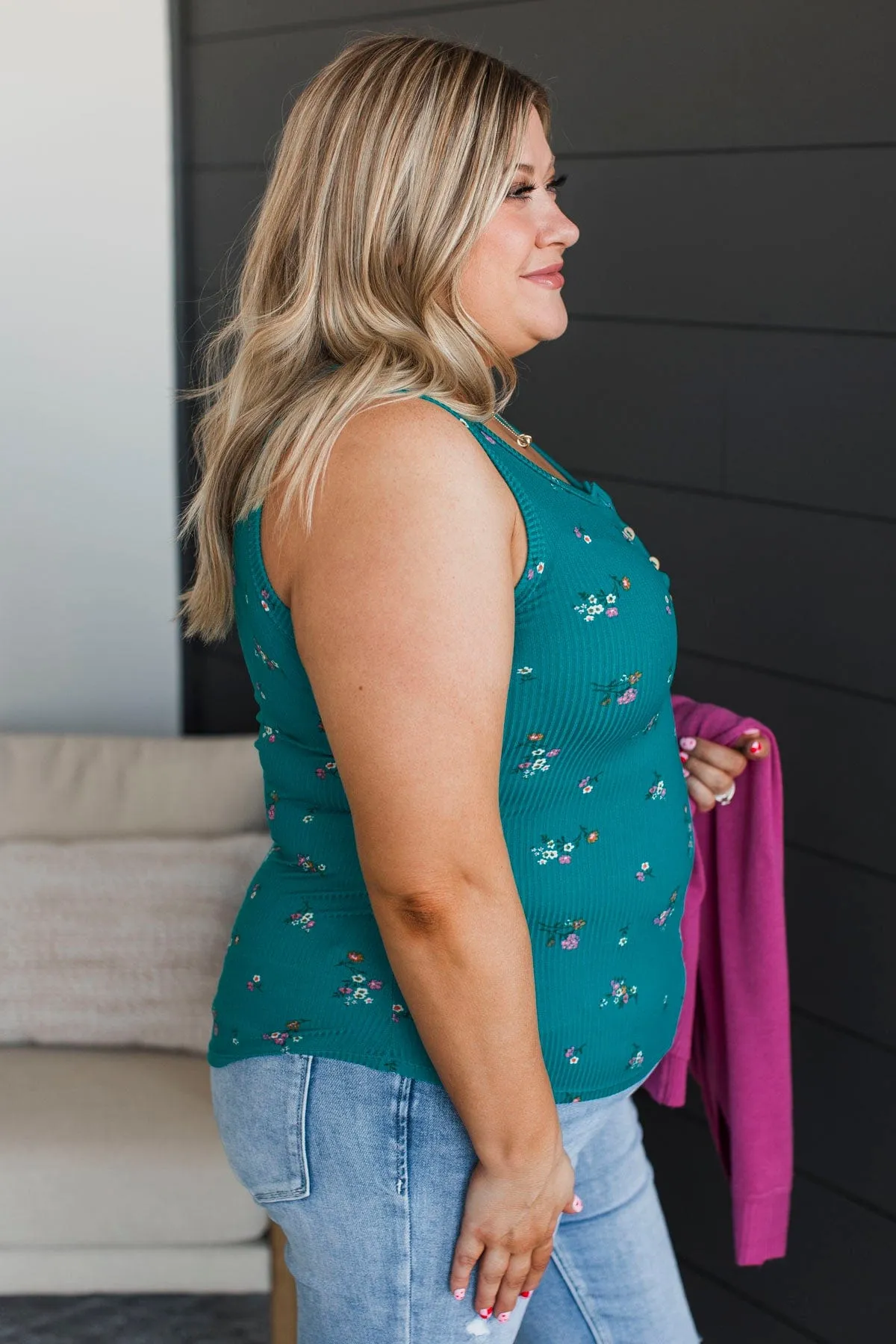 Friends For Life Floral Tank Top- Jade
