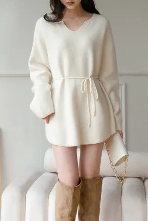 Frost Raccoon Yarn Belted Sweater