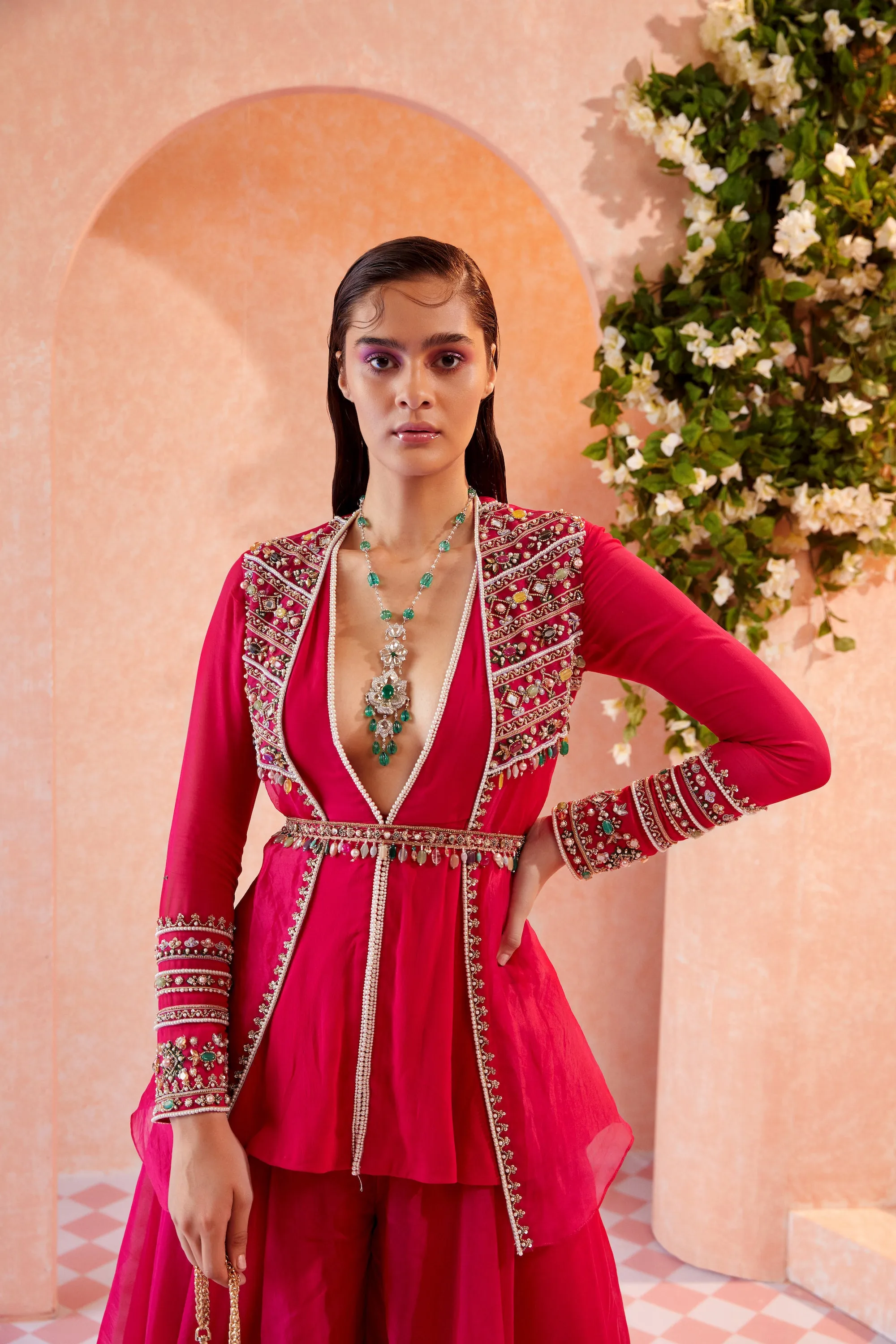 Fuchsia Maelyn Peplum Sharara Set
