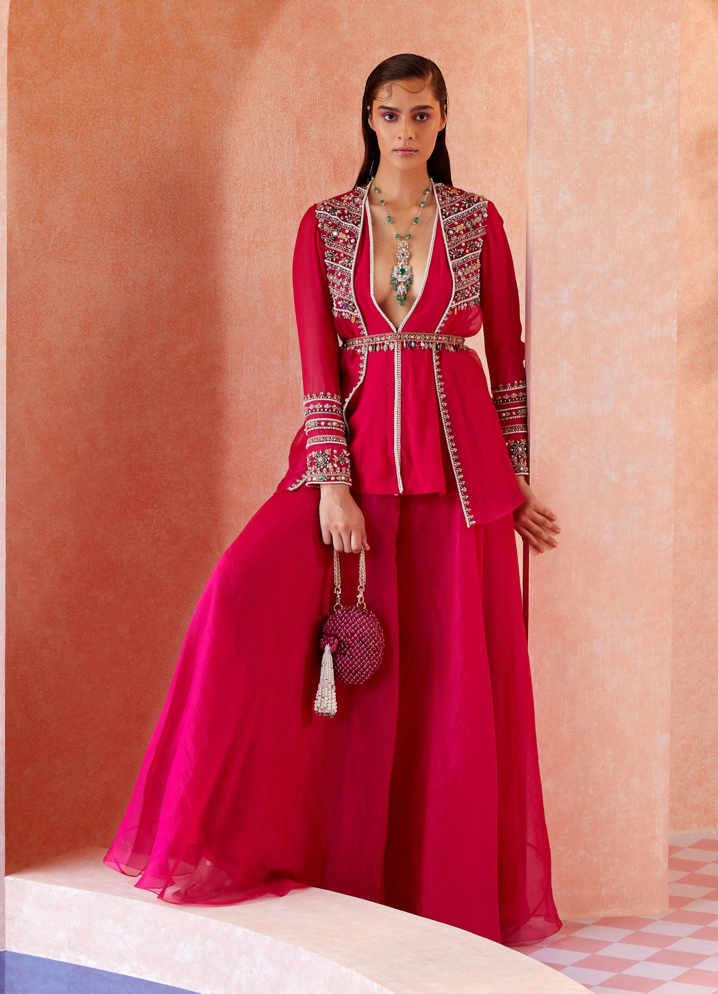 Fuchsia Maelyn Peplum Sharara Set