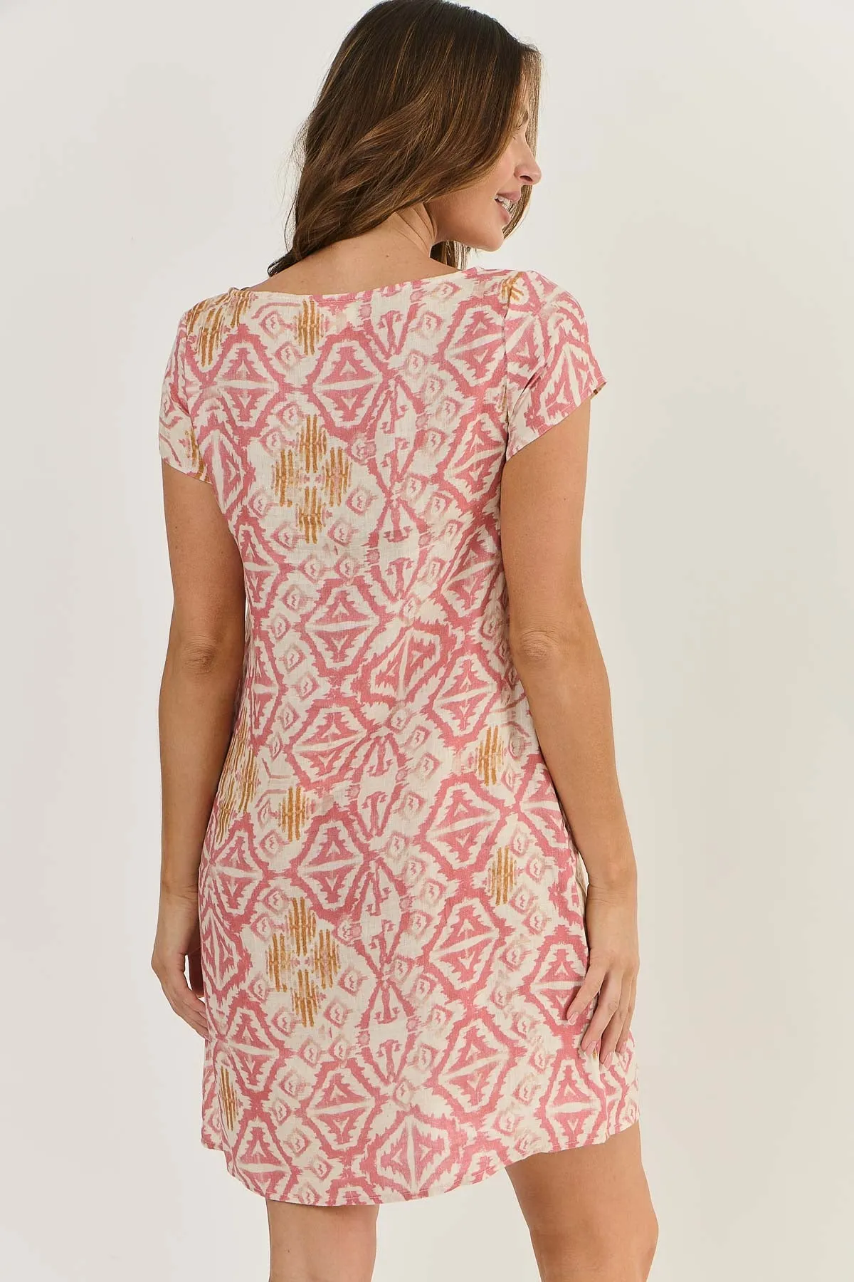 GA237 Linen Mini Shift Dress - Ikat