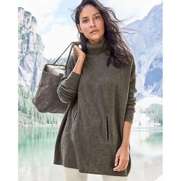 Garnet Hill Wool Cashmere Oversized Turtleneck Tunic Sweater Brown Size Small