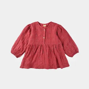 Girls Chiffon Emb Top Spray Rose-MAROON